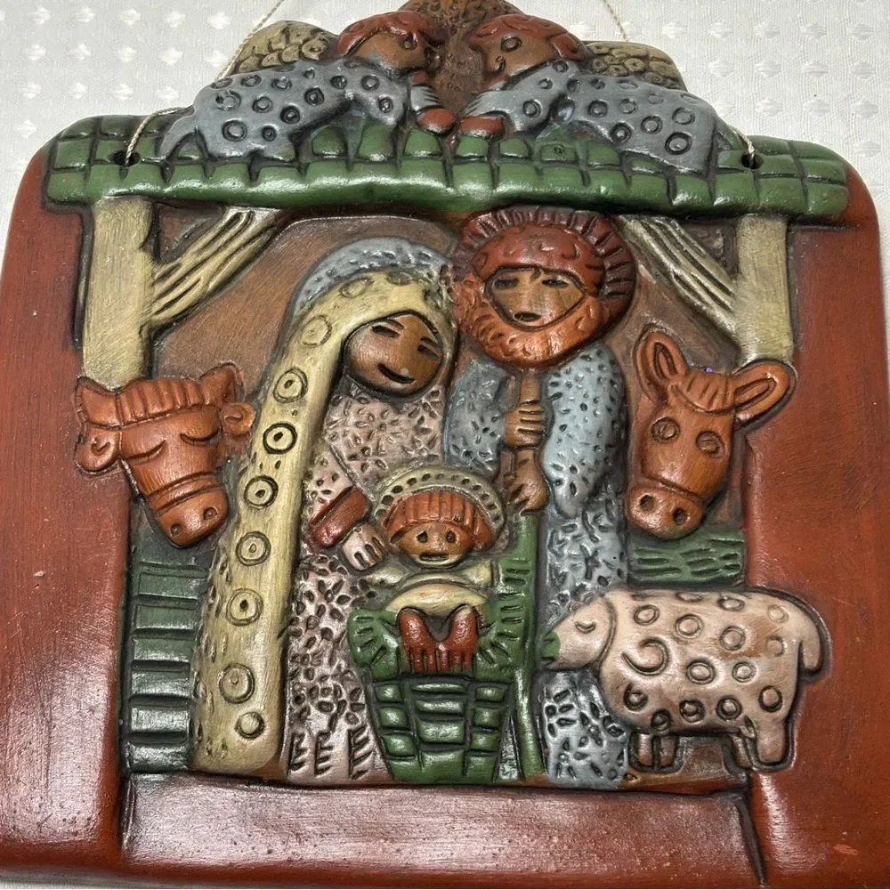 Hand Painted Ceramic Nativity Wall Hanging